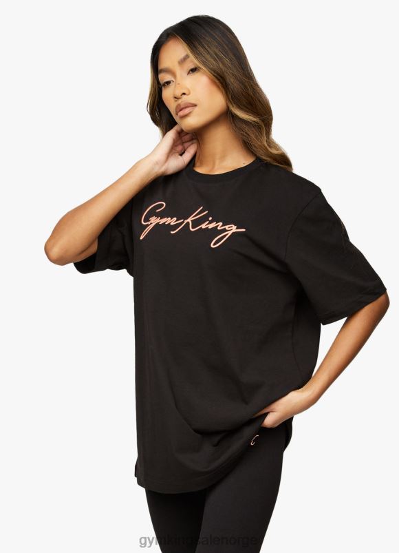 Gym King script bf tee kvinner P2NZL469 svart/rosa gull klær